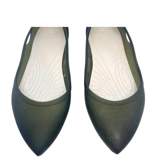 CROCS WOMEN’S BLACK POINTED TOE FLATS W7 MATTE RUBBER COMFORT BALLET SHOES - Picture 5 of 16